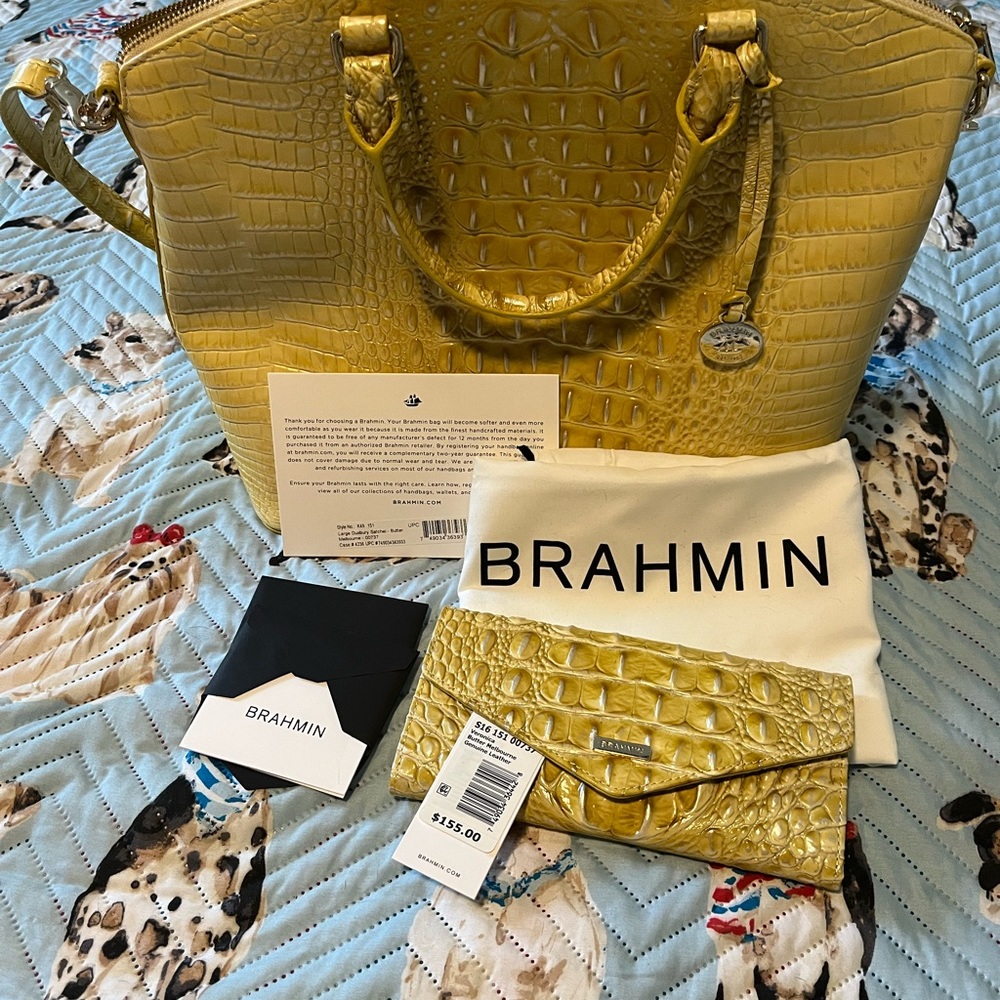 Brahmin Large Duxbury Satchel and wallet in butter- NWT/card.